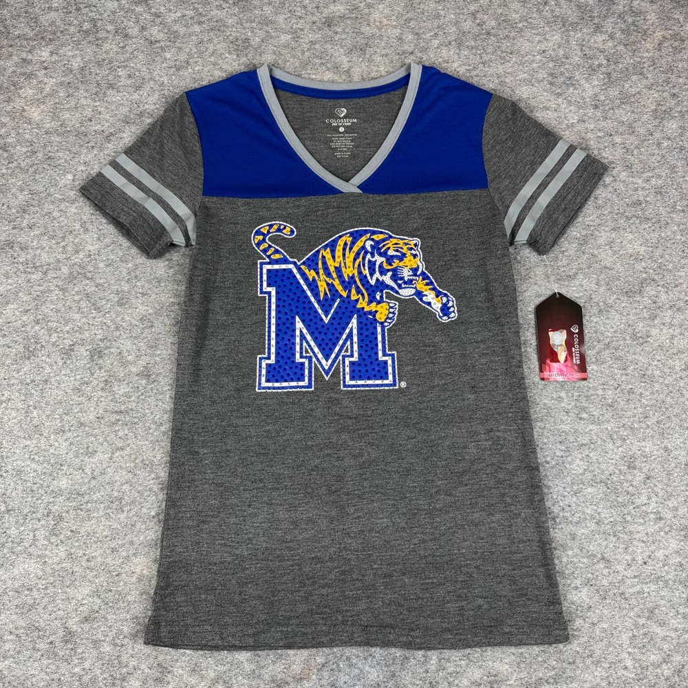 Colosseum V-Neck T-Shirt Memphis Tigers Embellished Gray Womens Small S